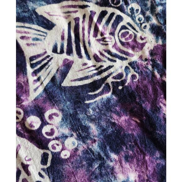 Purple Batik Tie-Dye Beach Coverup - Fringed Sarong Wrap - Picture 6 of 7